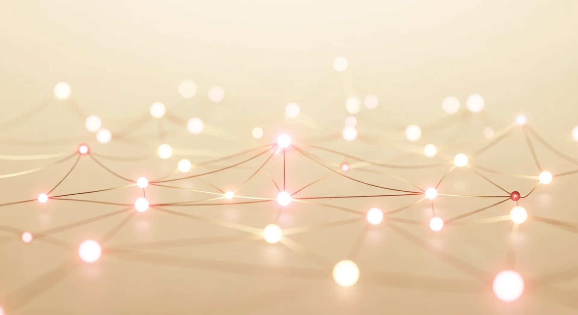 Abstract data visualization with warm rosé tones showing upward trend lines and connection nodes
