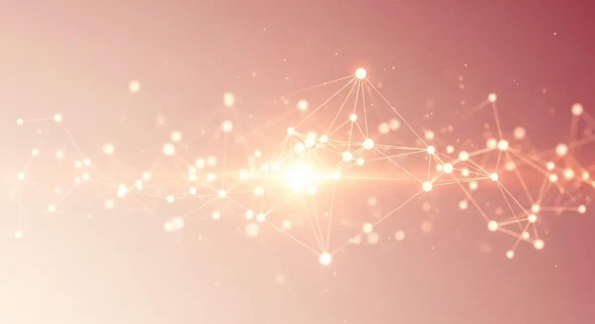 Abstract neural network visualization with warm rosé and gold interconnected nodes